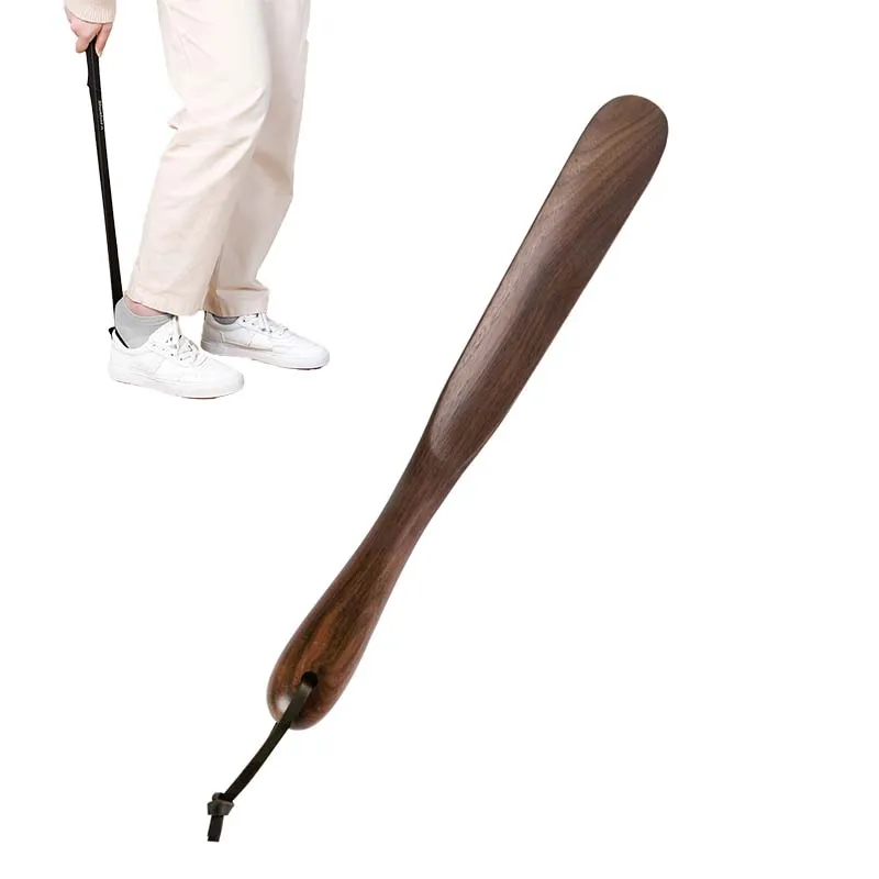Hot sale custom shoehorn with magnet long wooden lazy shoe horn with logo with leather and handle for Convenient Wearing Shoes