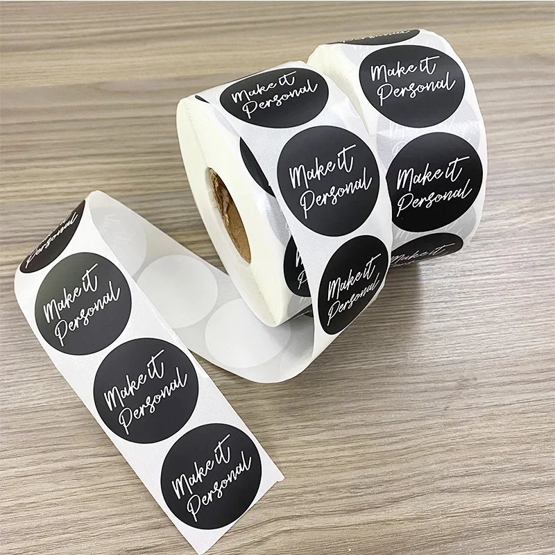 Custom logo circle packaging sticker printing vinyl waterproof food round sealing label sticker roll