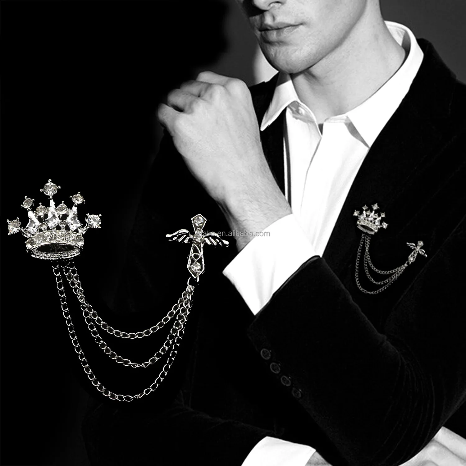 Брошь в стиле ретро для мужчин, Классическая Брошь в стиле унисекс, ретро, с цепочкой и кисточкой, на лацкан, дракон, олень, корона, Череп, винтажный стиль, панк