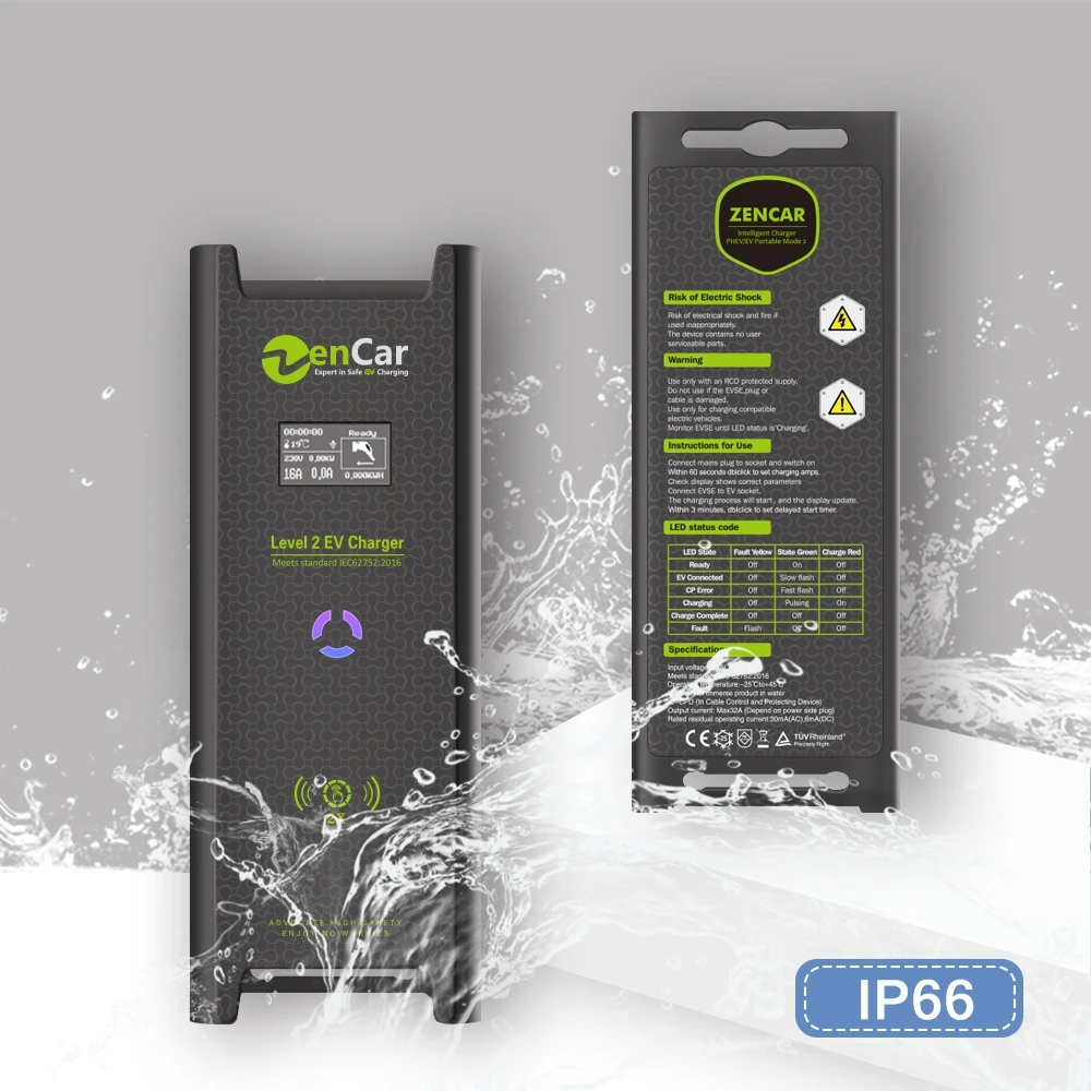 Зарядное устройство для электромобилей Zencar 12A 16A 3.5KW 62196 типа 2