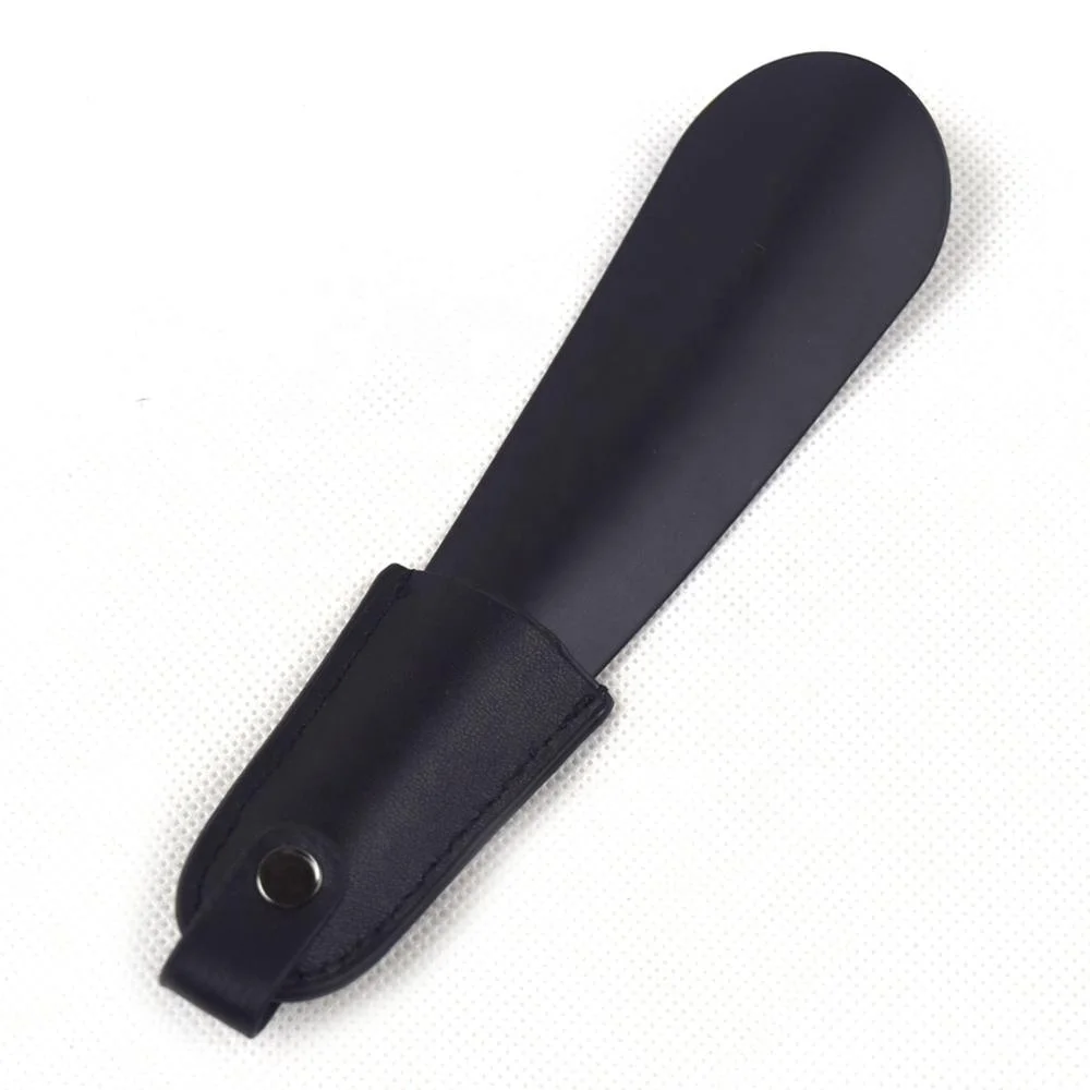 Hottest 16cm Paint Spraying Black Shoe Horn With Leather Handle