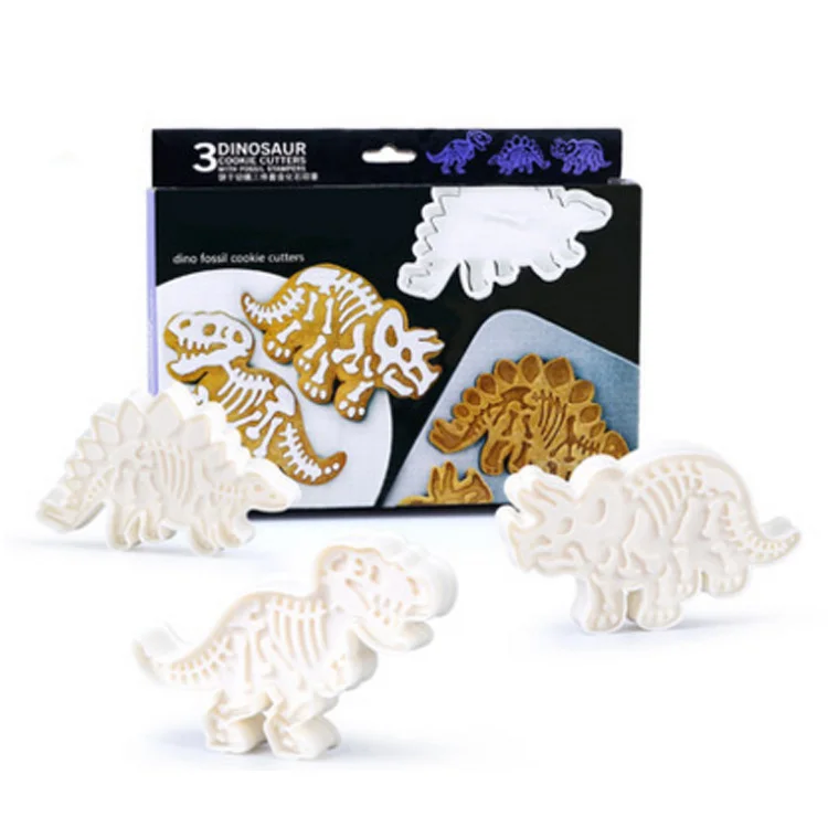 New Arrival 3D Dinosaur Cookies Cutter Mold Plastic Dessert Biscuit Embossing Stamp Mould For Sop Cake Decor Tool