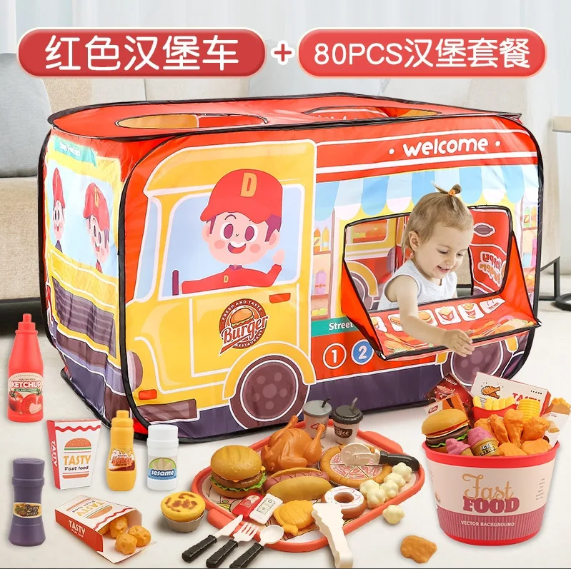 82pcs Kids Kitchen Toys Fast Food Restaurant Hamburger Set Pretend Play Mini Kitchen Food Educational Toy Role Playing House
