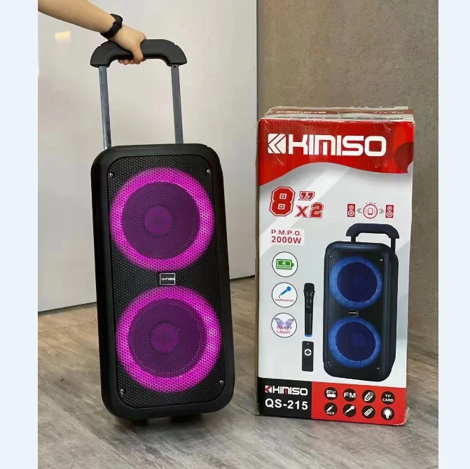 Kimiso QS-215 40 Вт двойной 10-дюймовый Открытый Портативный вечерние караоке DJ акустическая система сабвуфер беспроводной Bluetooth динамик со светодиодной подсветкой