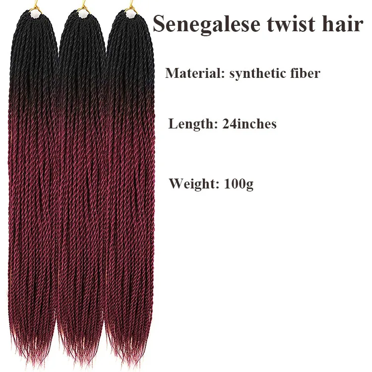Wholesale Senegalese Twist Crochet Hair Extensions Long Twist Braiding Hair 24inch 100g Solid And Mixed Color Synthetic Fiber