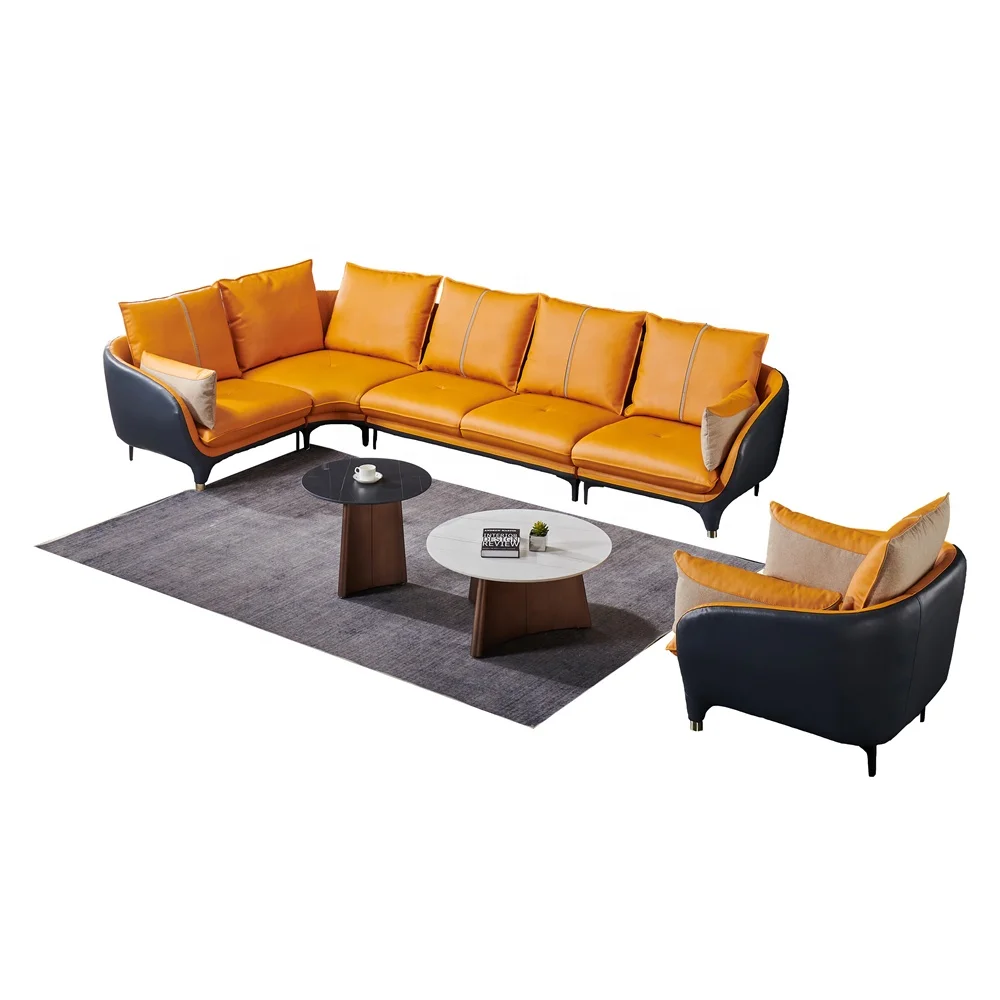 
leather sofa L shape with single seater modern living room furniture 6807 
