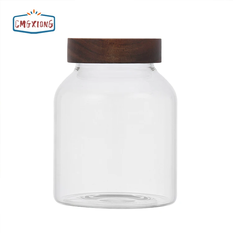 Customized Logo Borosilicate Glass Jar, Food Glass Jar, Sealed With Acacia Wood Lid