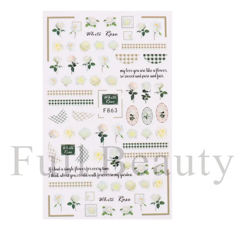 3D Red Gold Rose Nail Sticker Flower Nail Art Decorations Valentine Love Stickers Korean Cute Pink Rose Flower Decals For Girls