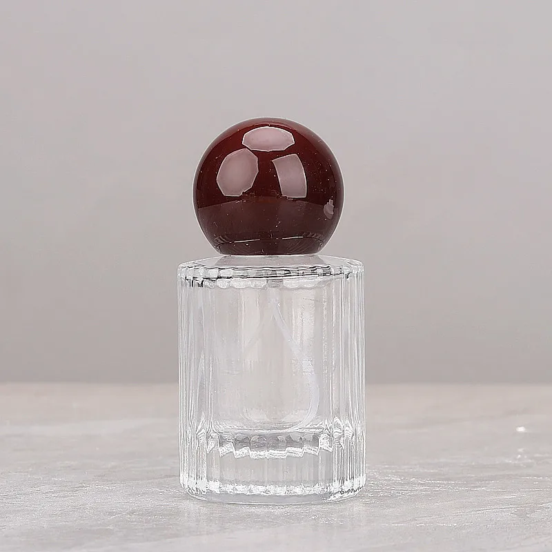Wholesale 30ml Cylinder Fragrance Glass Bottle 50ml Transparent Vertical Line Round Perfume Spray Bottle with Round Ball Cap