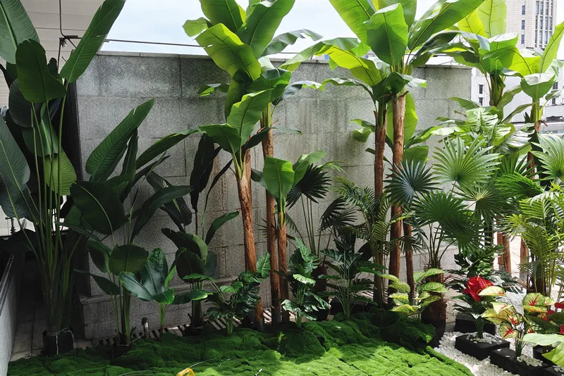 UV resistant indoor outdoor plastic fake plant online sales 80cm 7 leaves home decor bonsai artificial silk cloth banana potted