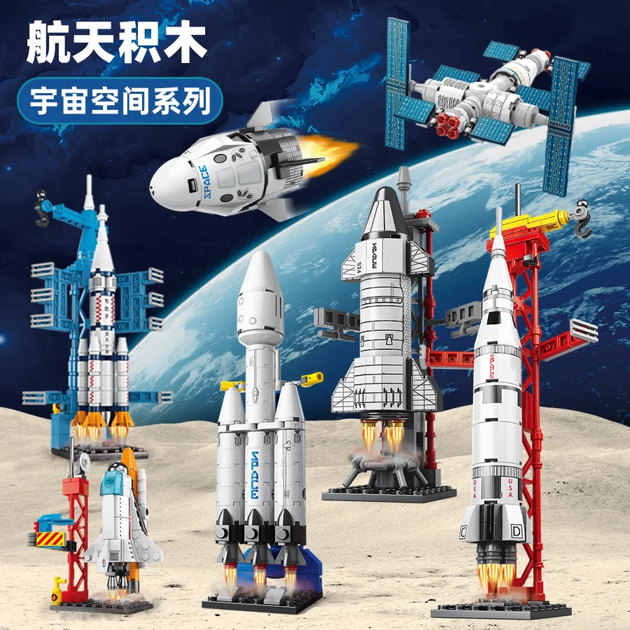 Creative Aviation Manned Rocket Building Blocks Space Astronaut Figure DIY Aerospace Bricks Model Toys for Kids  Gift