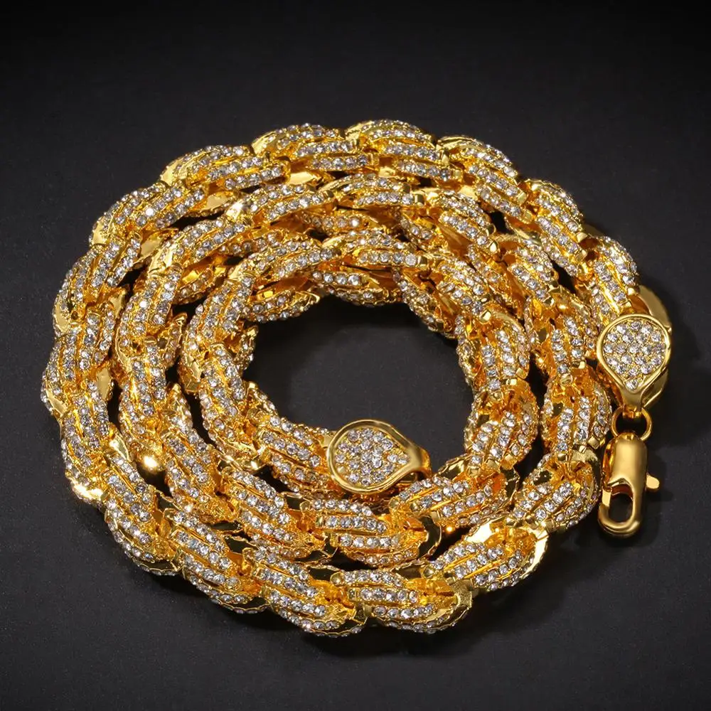 2019 New Zinc Alloy Crystal Necklace Rose Gold 24Inch 9mm Rope Chain Necklace Men Charms Jewelry Wholesale One Pcs Drop Shippi