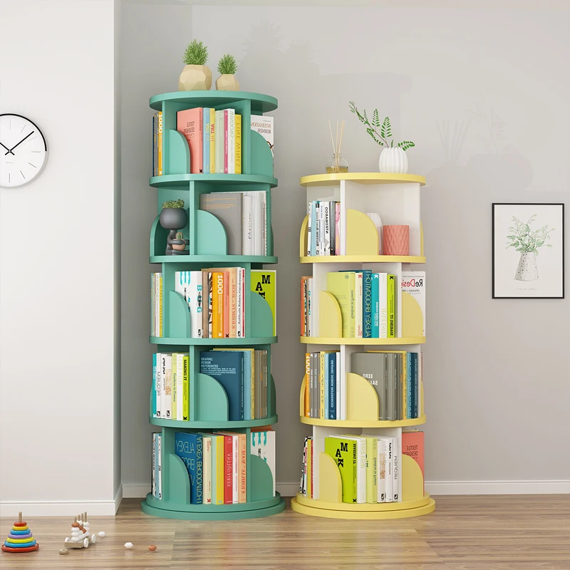 solid color Rotating bookshelf floor 360-degree simple book shelving for children student bookcase