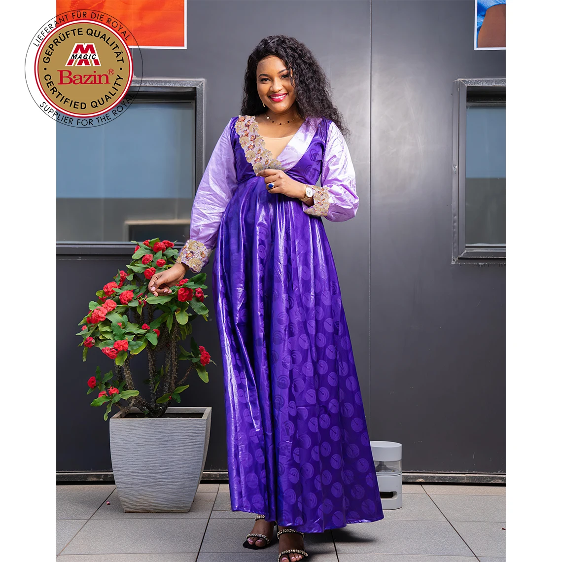 Purple Winter African Bazin Rich Dress Kaftan Long Sleeve Sewed Dress For Ankara Women Wedding Bride Clothes Pregnant Robe