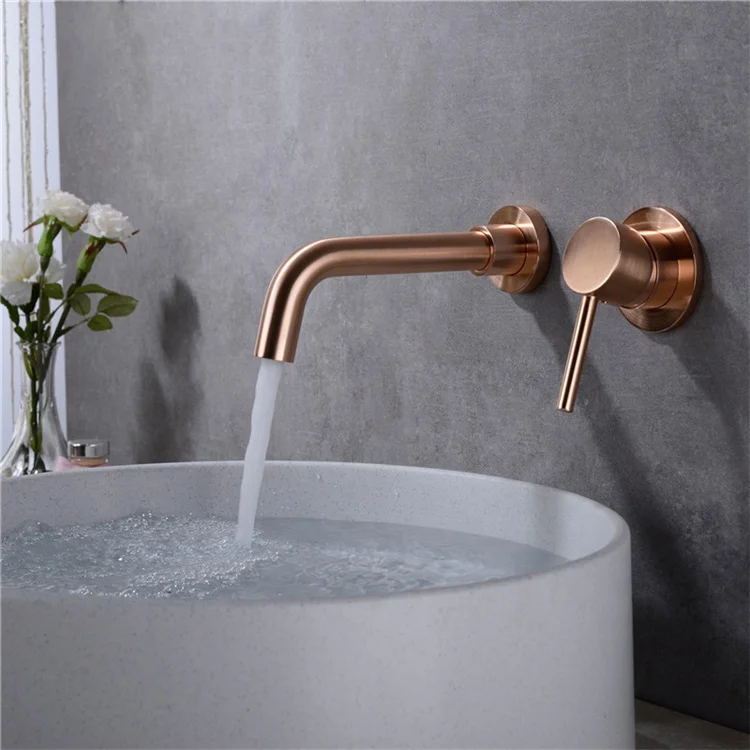 
Rose Gold Wall Mounted Basin Faucet Single Handle Hot Cold Sink Faucet Rotation Spout Brushed Gold Bathroom Watermark Mixer Tap 