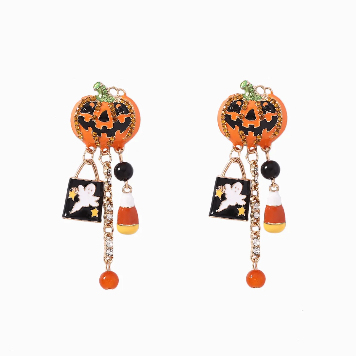 DY Creative Halloween Stylish Drip Oil Pumpkin Skull Tassel Earrings Women