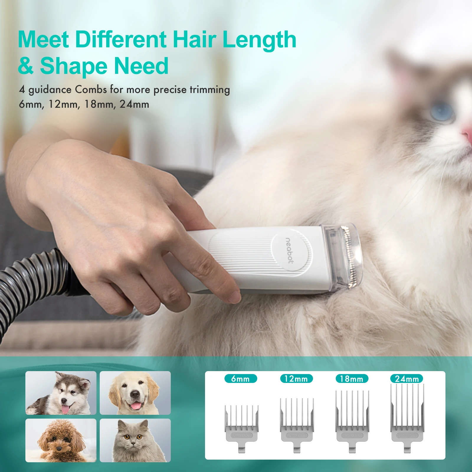 Neabot P1 Pro Dog Hair Remover Trimmer Comb Brush Clipper Shaver Cleaning Pet Grooming Vacuum Cleaner Kit Set
