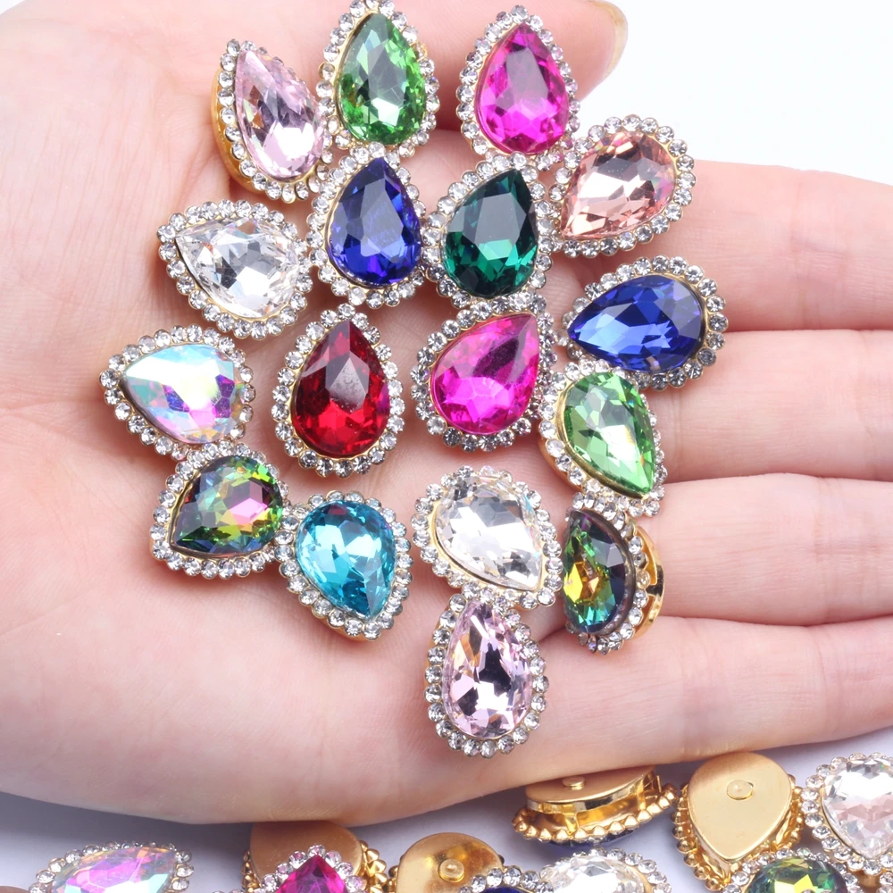 Hot Sale Flatback Claw Rhinestones Many Colors 200pcs Sewing Tear Shiny Crystals Stones Gold Base Sew On Rhinestones For Clothes