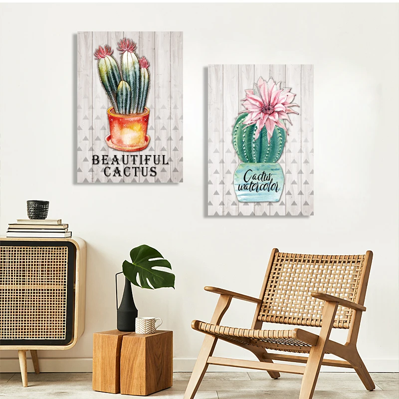 Оптовая продажа с фабрики, деревянные знаки, Художественная печать, рамка для картин с кактусами, Деревянные Настенные знаки, таблички