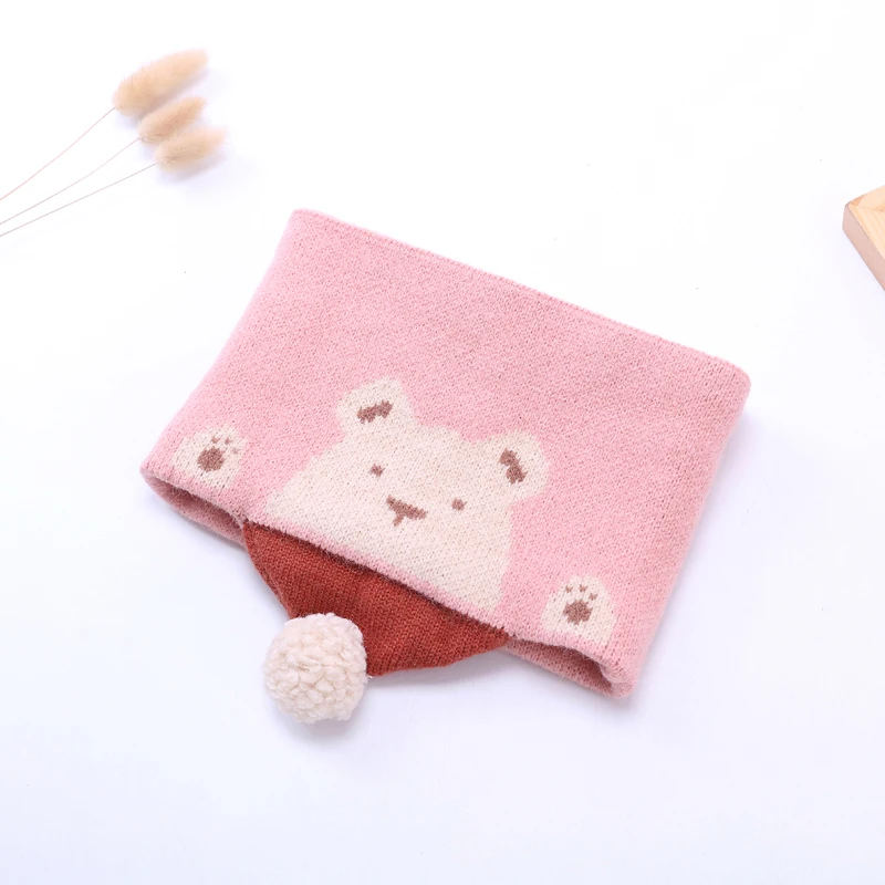 2021 New Design Cute Cartoon Kids Warm Plush Pompom Warm Baseball Cap Set