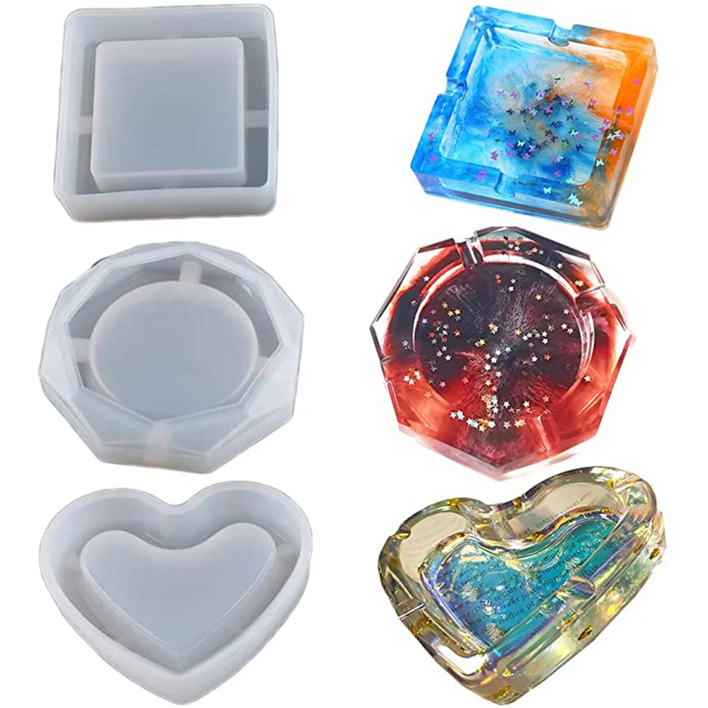 Silicone Mold Ashtray Resin Mold Heart Square Mold For DIY Resin UV Crystal Epoxy Crafts Crystal Ashtray Home Decoration
