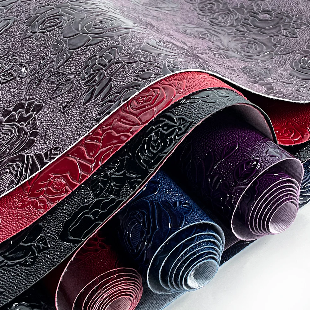 0.9mm Rose Embossed Artificial Leather Waterproof Faux Leather Cotton Fabric Sewable Material