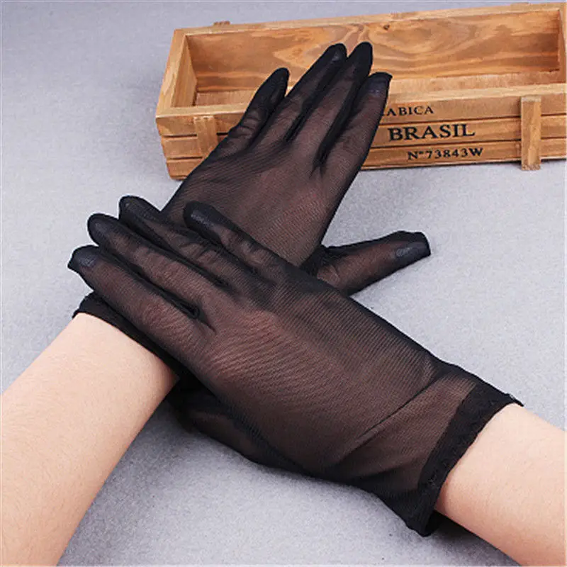 55cm Sexy Lace Thin Black Hollow Transparent Long Gloves Soft Breathable Solid Net Yarn Women Man Performance Party gloves