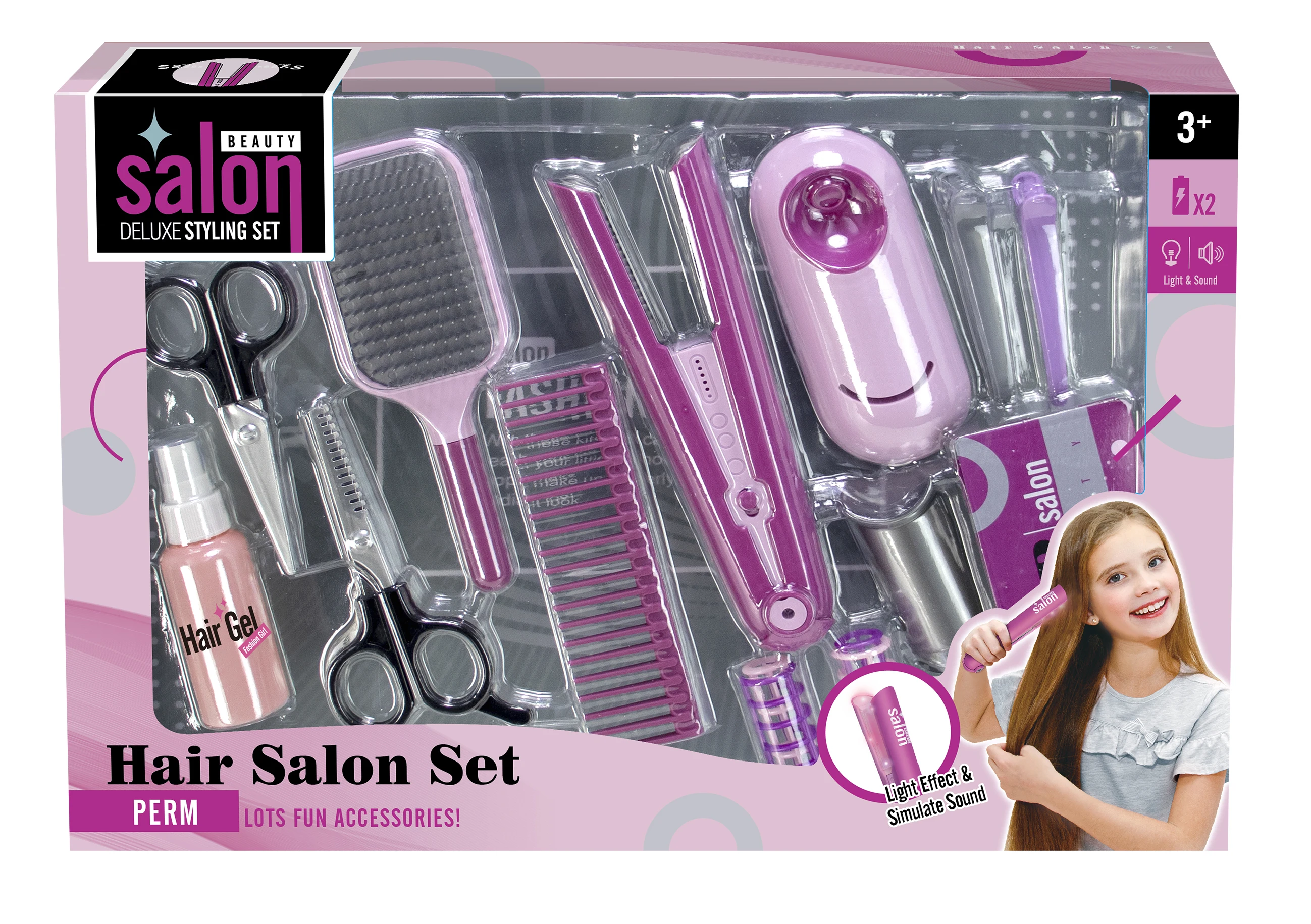Girls Princess Game Beauty Simulated Kit Salon equipments with fun accessories hair gel Electric Perm and hair dryer toys