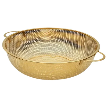 Multipurpose Mesh Design Colander Basket Fruit & Vegetable Gold Polished Strainer kitchenware Home Metal colander