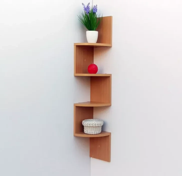 Living Room MDF Wood Corner  Wooden Wall Corner Shelf Design