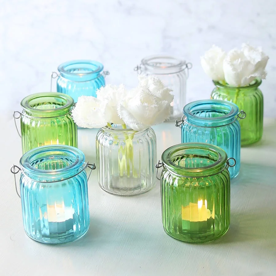 Ribbed Glass Lantern Or Vase Hanging Glass Posy Vase