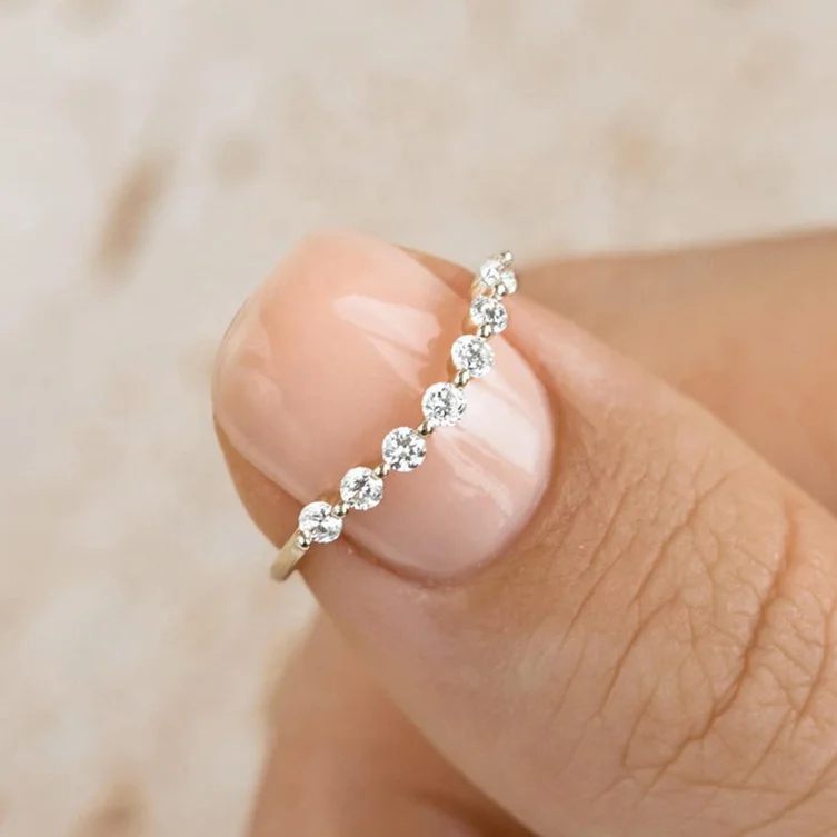 Lyburchi 925 Sterling Silver 14K/18K Gold Plated Classic Design Fine Bulk Jewelry Curved Brilliant CZ Diamond Popular Ring