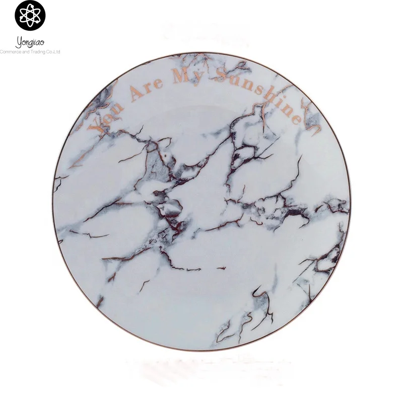 OEM ecofriendly wholesale housewares unbreakable melamine black white marble design plate dishes plastic marble dinner plate
