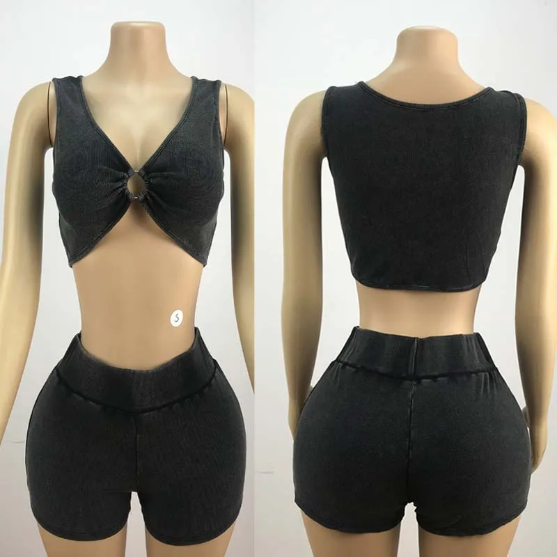 Striped Short Sets Sleeveless Ribbed Washed Summer Halter Backless Crop Top And Shorts Women Two Pieces Sets Matching Sets