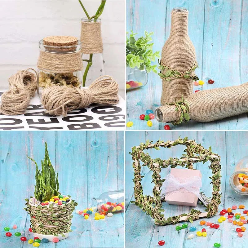 
631112 3pcs 2M Green leaves Linen Ropes Party Accessories Floral Wrapping String Packaging Material DIY Stuff Eco-friendly 