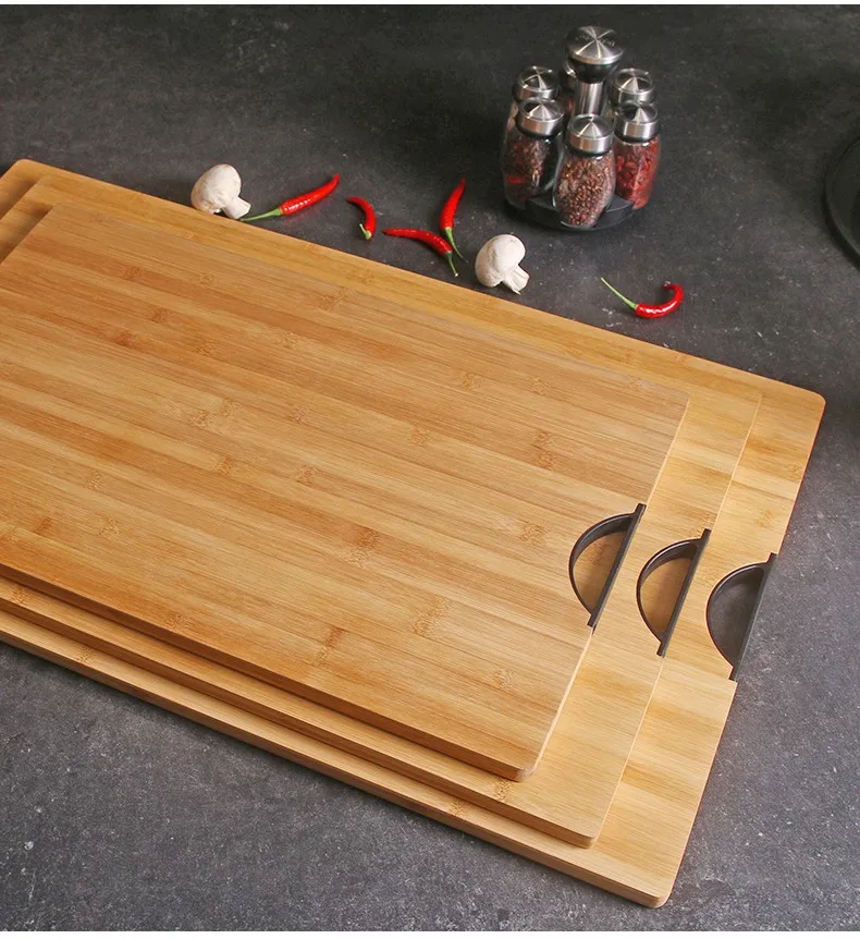 Custom Wholesale Large Vegetable Meat Organic Bamboo Cutting Board 3 piece bambu Chopping Blocks Set With Handle For Kitchen