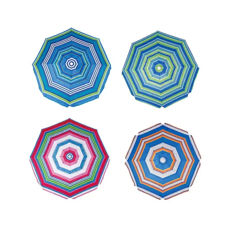 Green Striped Sun Rain Parasol Large Canopy Adjustable Tilt Umbrella Beach Outdoor Umbrella