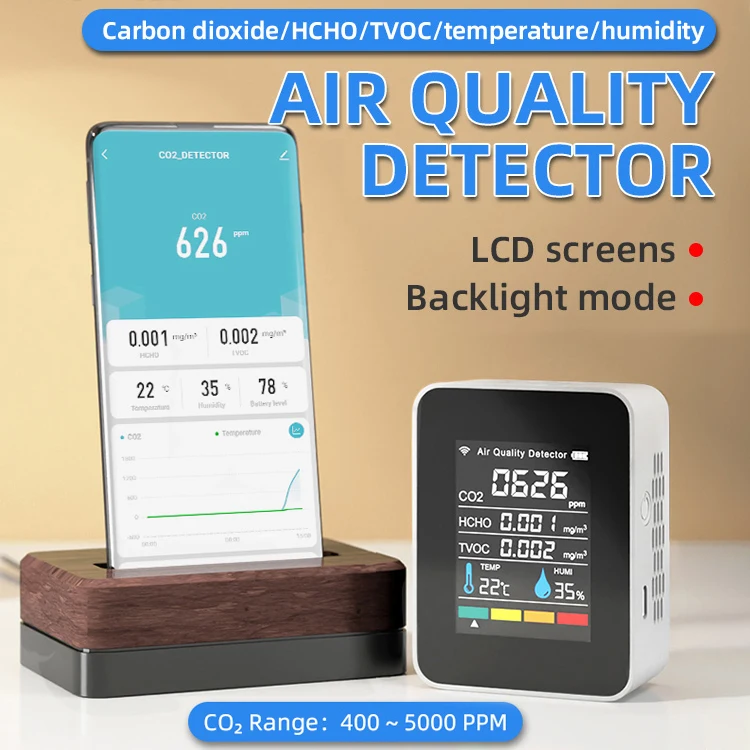 Portable 5 In 1 WIFI Carbon Dioxide HCHO TVOC CO2 Air Quality Detector Temperature Humidity Air Quality Monitor Gas Analyzer