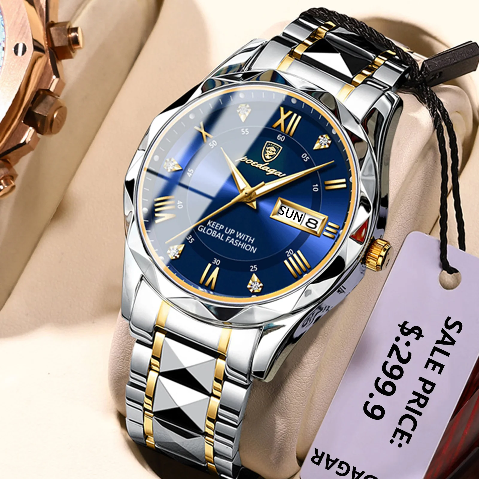 POEDAGAR 615 Business Men Watch Stainless Steel Luxury Diamond Roman Scale Waterproof Luminous Men Watch Sport Wrist Watches