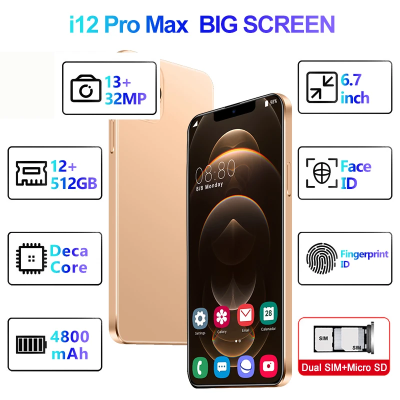 Лидер продаж i12 pro max Android игровой телефон i 12 + 512 ГБ сотовый Заводская цена 4g 5G LET мобильные телефоны разблокированные