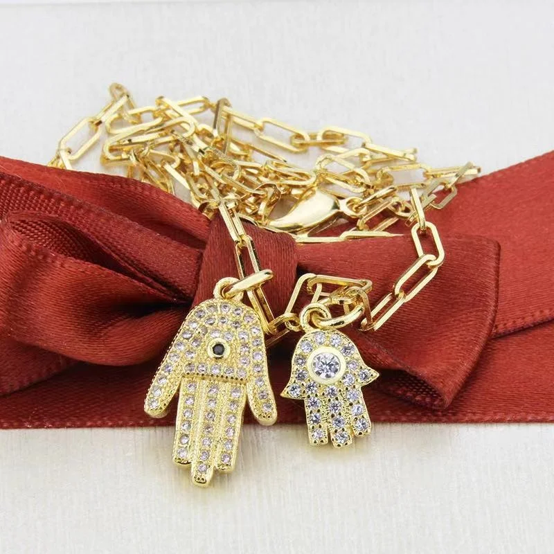 Hot Selling Third Eye Hamsa Hand Necklace Eco-friendly 14k 18K Gold Plated CZ Pendant Hamsa Necklace