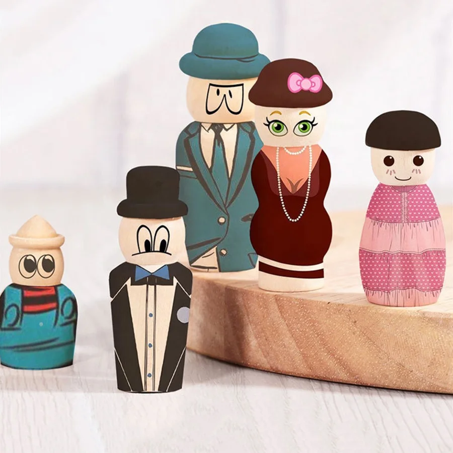 Wooden decoration figures peg people family angel dolls unfinished craft kits for kids diy kit handmade arts and crafts