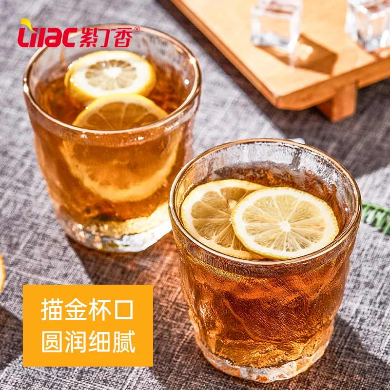 Lilac FREE Sample 300ml/370ml creative hammer pattern glassware set 12 oz shot glass gold rim wine/tea cup with golden