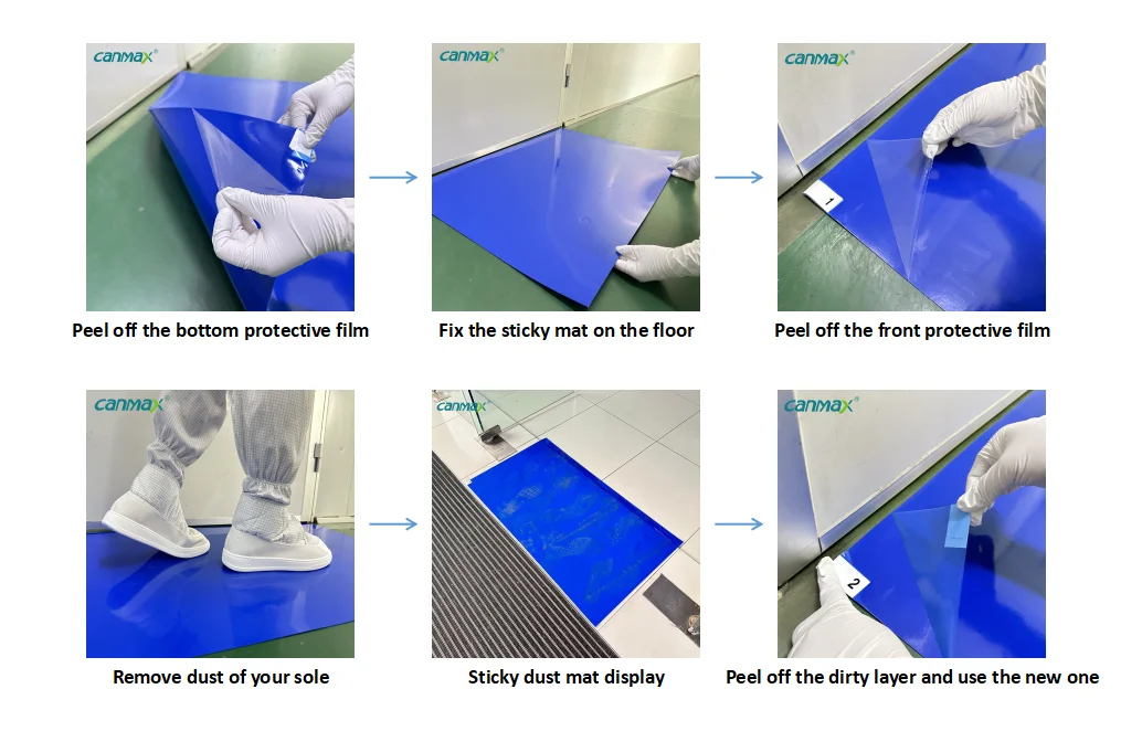 Free Sample High Adhesive Peelable Cart wheel Shoes pass Floor Clean room Sticky Mats For Hospital Aircraft lab Workshop