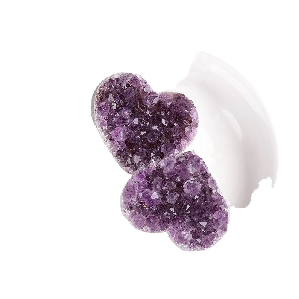 Wholesale raw Uruguay heart-shaped purple crystal crystal healin stone hole natural crystal cluster