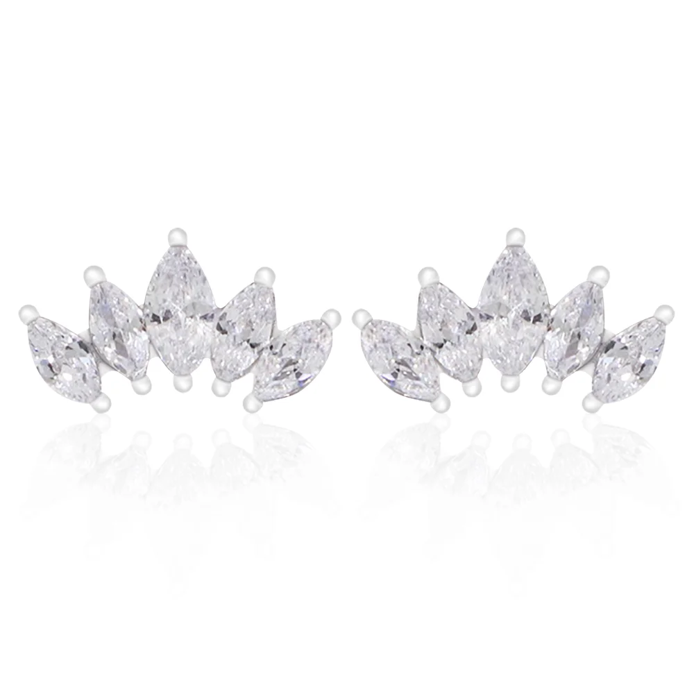 Chris April in stock silver 316L stainless steel marquise zircons crown shape stud earrings