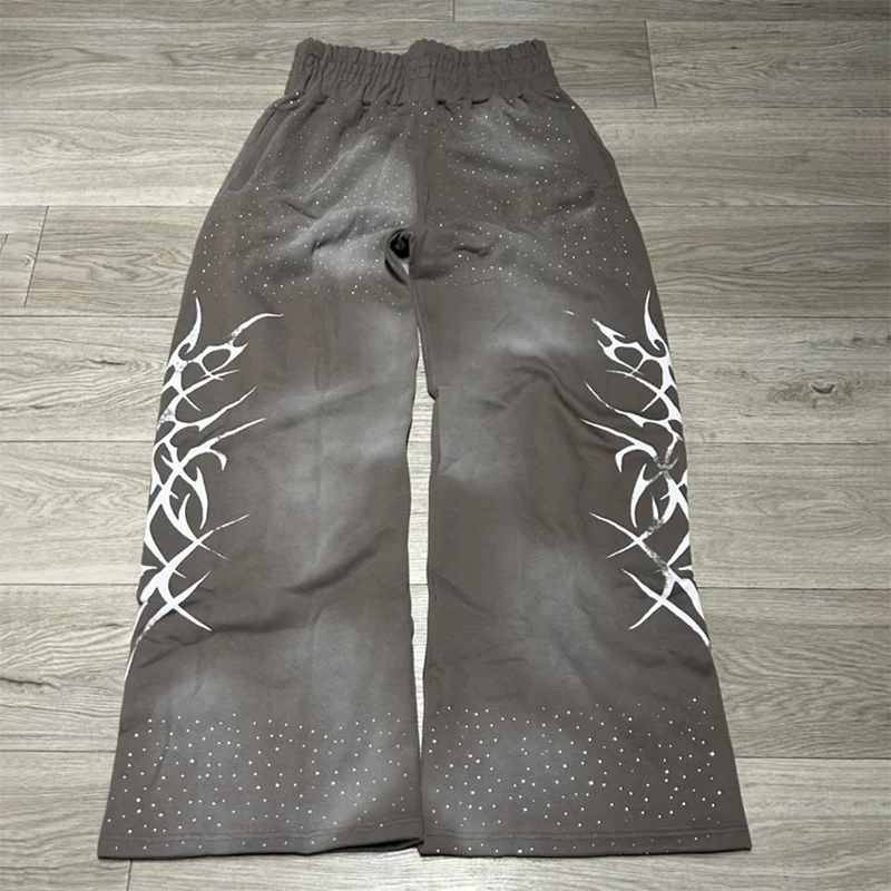 Custom sun faded oversized wide leg baggy rhinestone sweatpants men