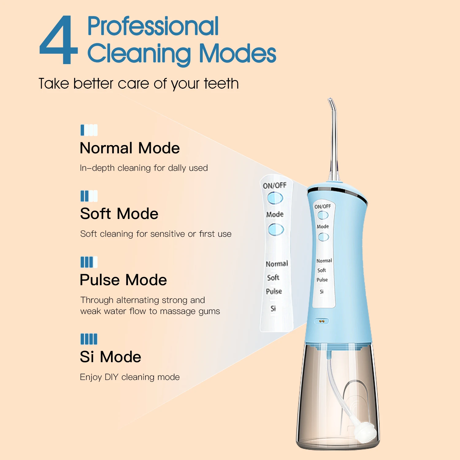 Portable Cordless Electric Teeth Cleaner 5 Modes 300ML Water Tank IPX7 Waterproof Dental Water Flosser Oral Irrigator