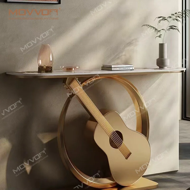 Nordic modern hallway white and gold entryway console table marble top luxury door entry table stainless steel