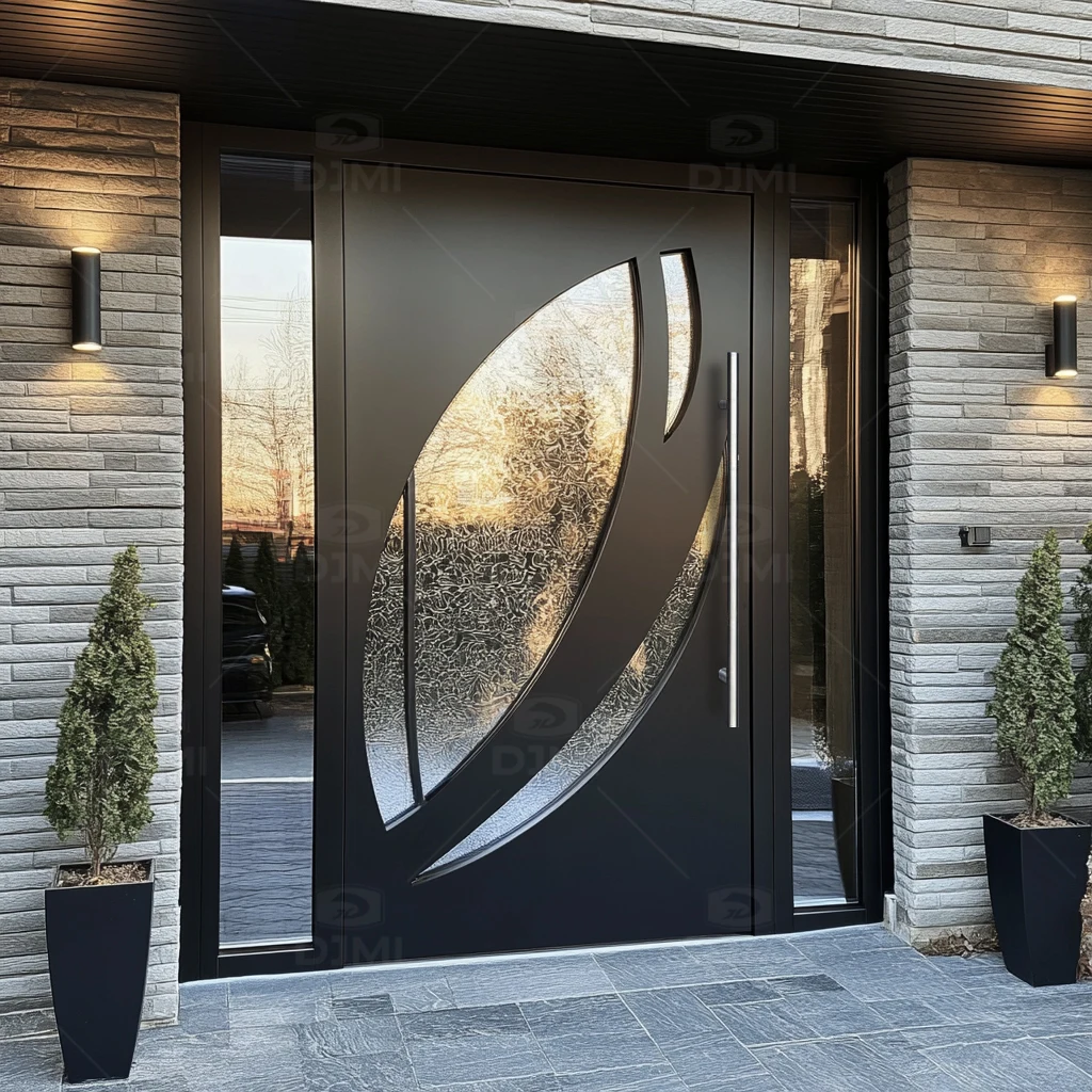 Chinese Top factory luxury villa external main entrance porte with art glass front entry exterior wrought iron door for house